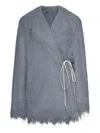 Dries Van Noten Short Coat With Fringed Hem And Tie In Gray