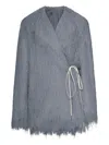Dries Van Noten Short Coat With Fringed Hem And Tie In Gray