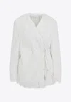 Dries Van Noten Textured Wrap Jacket With Fringed Surface In White