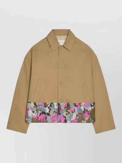 Dries Van Noten Robinson Floral Embellished Coat Front Pockets In Brown