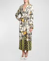 Dries Van Noten Rolana Abstract Print Belted Trench Coat In Ecru