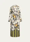 Dries Van Noten Rolana Abstract Print Belted Trench Coat In Ecru