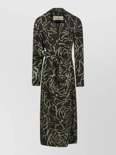 Dries Van Noten Rolana Giant Couture Rose Print Belted Crepe Trench Coat In Multi