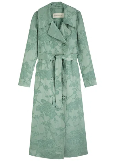 Dries Van Noten Rolana Floral-jacquard Linen-blend Trench Coat In Raf Blue