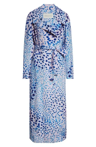 Dries Van Noten Rolana Orchid Spots Belted Crepe Trench Coat In Blue