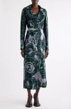 Dries Van Noten Rolanas Abstract Floral Jacquard Crepe Trench Coat In Green