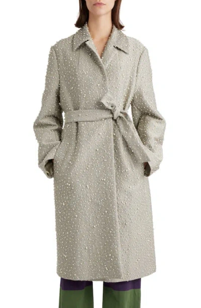 Dries Van Noten Roltas Imitation Pearl Wrap Coat In Silver 952