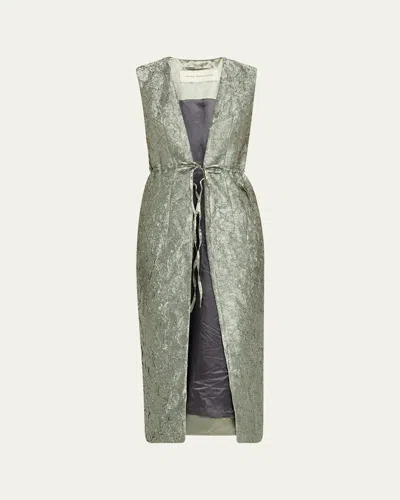 Dries Van Noten Romina Crinkle Sleeveless Long Coat