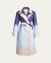 Dries Van Noten Ronald Paint Stroke Belted Trench Coat In Blue