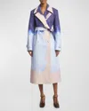 Dries Van Noten Ronald Paint Stroke Belted Trench Coat In Blue