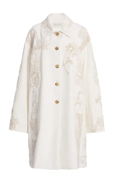 Dries Van Noten Rondero Embroidered Cotton-canvas Coat In Yellow