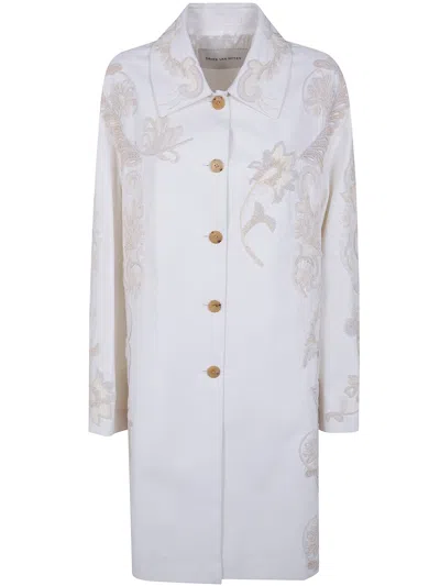Dries Van Noten "rondero" Embroidered Single Braisted Coat In White