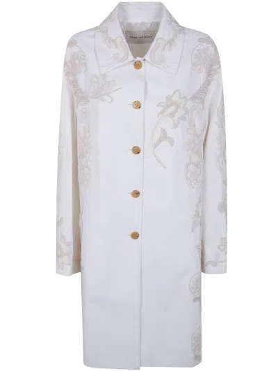 Dries Van Noten "rondero" Embroidered Single Braisted Coat In White