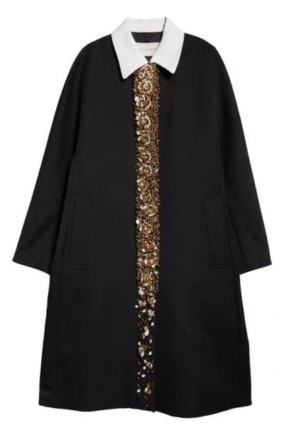 Dries Van Noten Embellished Two-tone Grain De Poudre Coat In Black