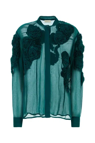 Dries Van Noten Rose-embellished Viscose Shirt In Green