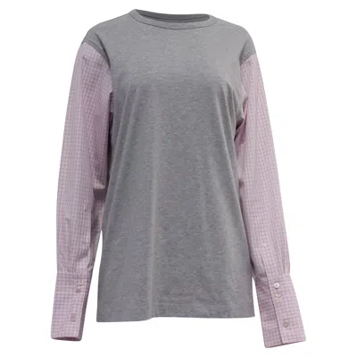 Dries Van Noten Round Neck Contrast Sleeves T-shirt In Grey And Pink Cotton In Gray