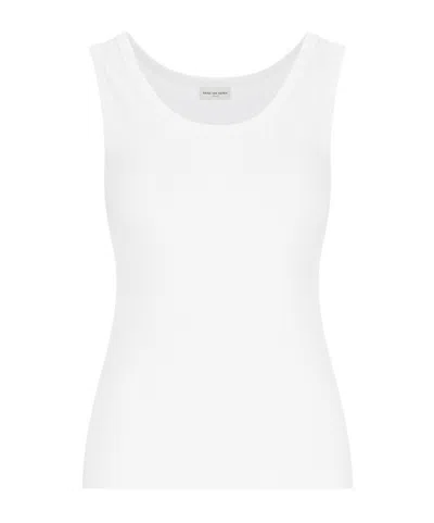 Dries Van Noten Topaz Ribbed Crewneck Tank Top In White