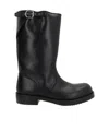 Dries Van Noten Mid-calf Leather Biker Boots Buckle In Black