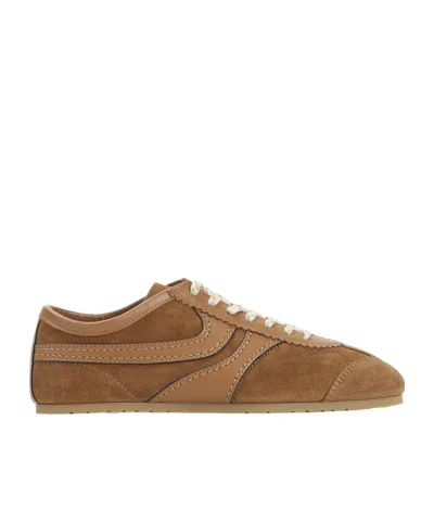 Dries Van Noten Low-top Sneakers With Rubber Sole And Stitching In Brown