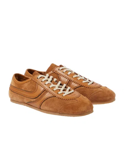 Dries Van Noten Stitched Contrast Rubber Sole Suede Panel Sneakers In Brown