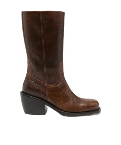 Dries Van Noten Round-toe Short Boots In Brown