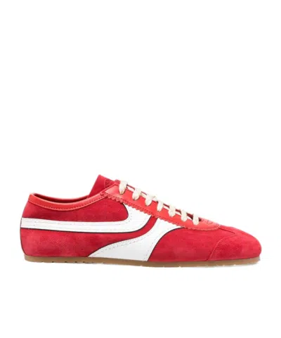 Dries Van Noten Two-tone Suede And Smooth Leather Low-top Sneakers In Red