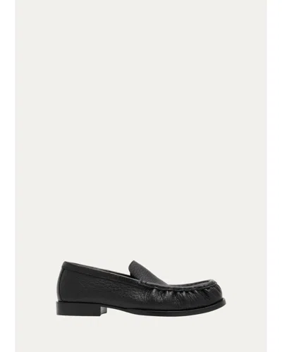 Dries Van Noten Ruched Grained Leather Loafers In Brown