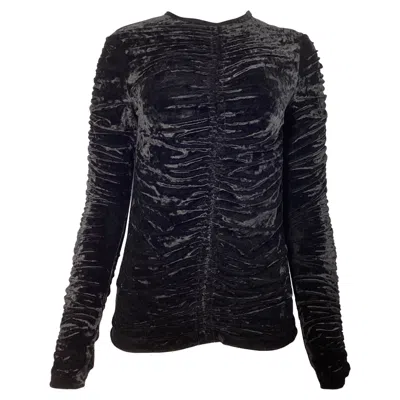 Dries Van Noten Ruched Long Sleeve Top In Black Velvet
