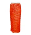 Dries Van Noten Ruched Mesh Midi Skirt In Orange