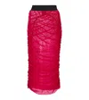 Dries Van Noten Ruched Stretch-tulle Midi Skirt In Pink
