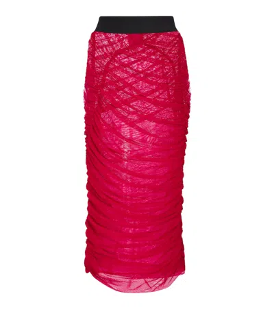 Dries Van Noten Ruched Stretch-tulle Midi Skirt In Fuchsia