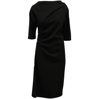 Dries Van Noten Ruched Midi Dress In Black Wool
