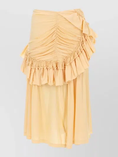Dries Van Noten Ruched Midi Dress Layered Skirt Bows In Brown