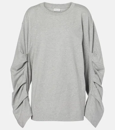 Dries Van Noten Ruched Oversized Cotton Jersey Top In Gray