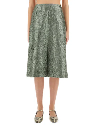 Dries Van Noten Ruched Satin Midi Skirt In Green