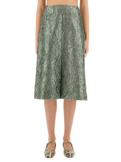 Dries Van Noten Ruched Satin Midi Skirt In Green
