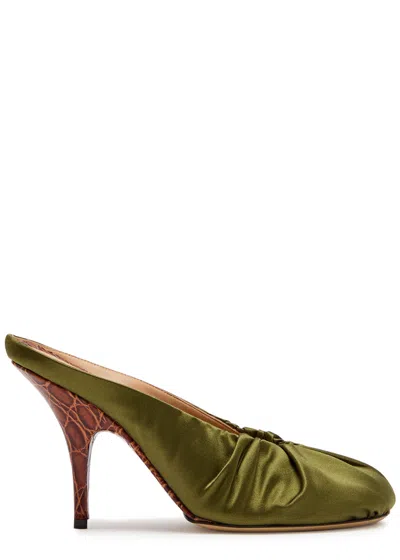 Dries Van Noten Ruched Satin Mule In Green