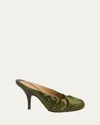 Dries Van Noten Ruched Satin Mules In Green