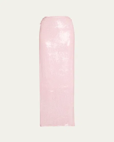 Dries Van Noten Ruched Sequin Maxi Skirt In Pink