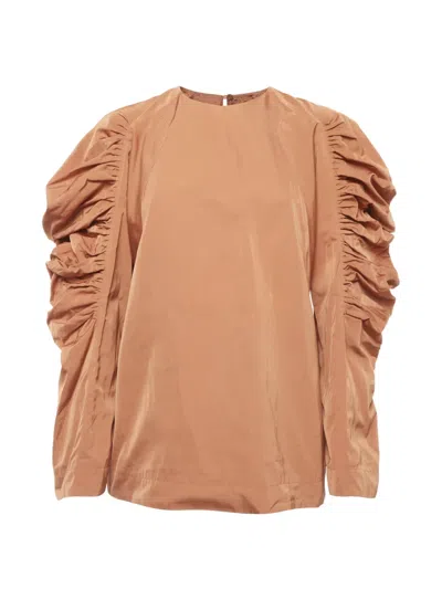 Pre-owned Dries Van Noten Ruched-sleeve Blouse In Orange