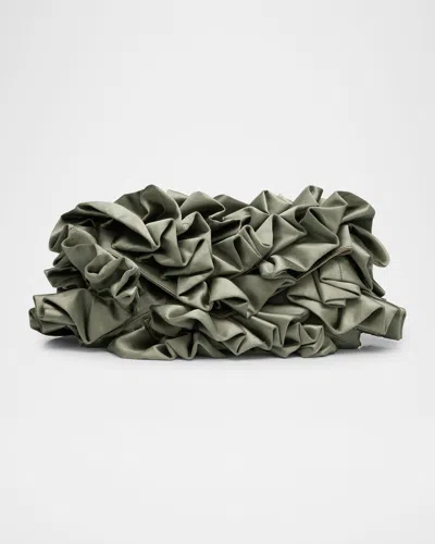 Dries Van Noten Ruffle Envelope Flap Clutch Bag In 601 Light Green