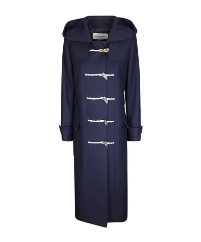 Dries Van Noten Ruffle Hooded Duffle Coat In Blue