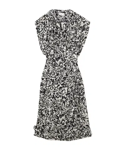 Dries Van Noten Ruffled Printed Crepe De Chine Midi Wrap Dress In Black
