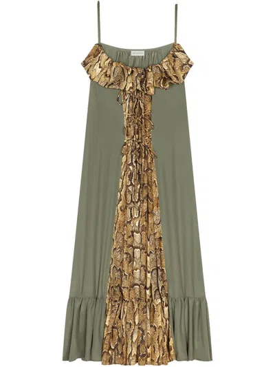 Dries Van Noten Ruffle-trim Midi Dress In Green