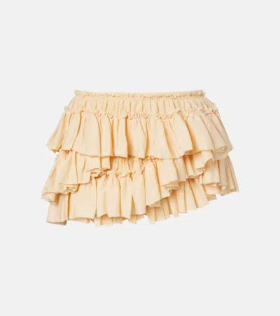Dries Van Noten Ruffled Asymmetric Cotton Miniskirt In Orange