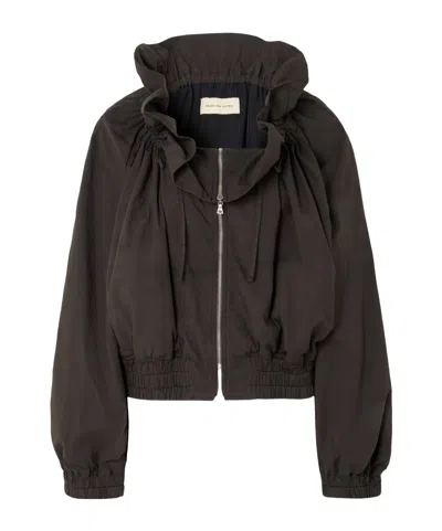Dries Van Noten Ruffled Gathered Cotton-blend Jacket In Brown