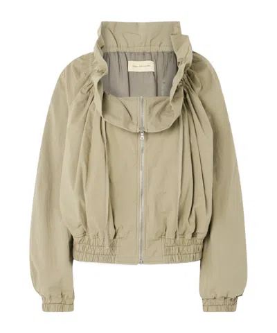 Dries Van Noten Ruffled Gathered Cotton-blend Jacket In Brown