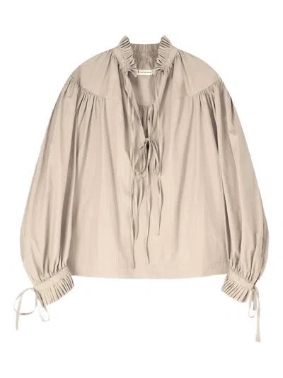Dries Van Noten Ruffled Cotton Blouse In Neutral