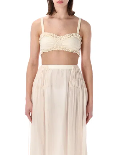 Dries Van Noten Ruffled Cotton Bra Top In Beige