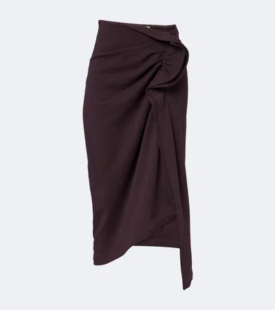 Dries Van Noten Ruffled Cotton Jersey Midi Skirt In Burgundy